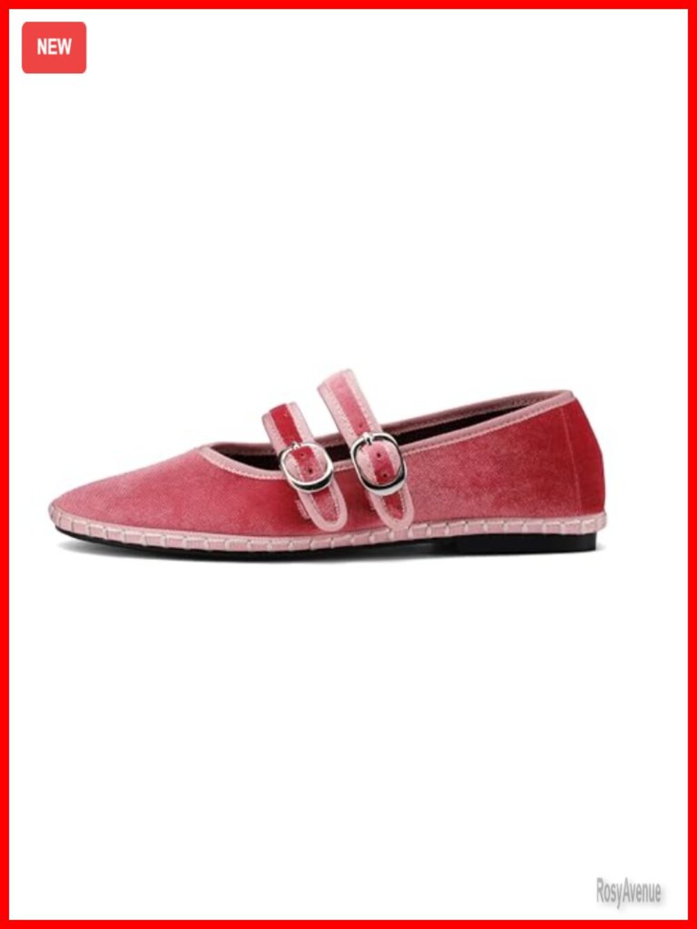 Velvet Mary Jane Flats Double Strap Buckle